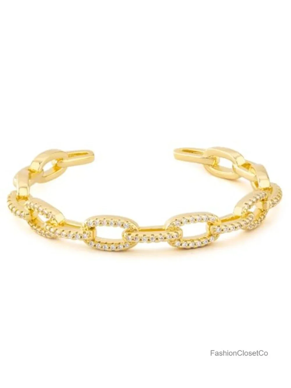 14K Gold Plated Adjustable Open Cuff Bangle Bracelet with Cubic Zirconia